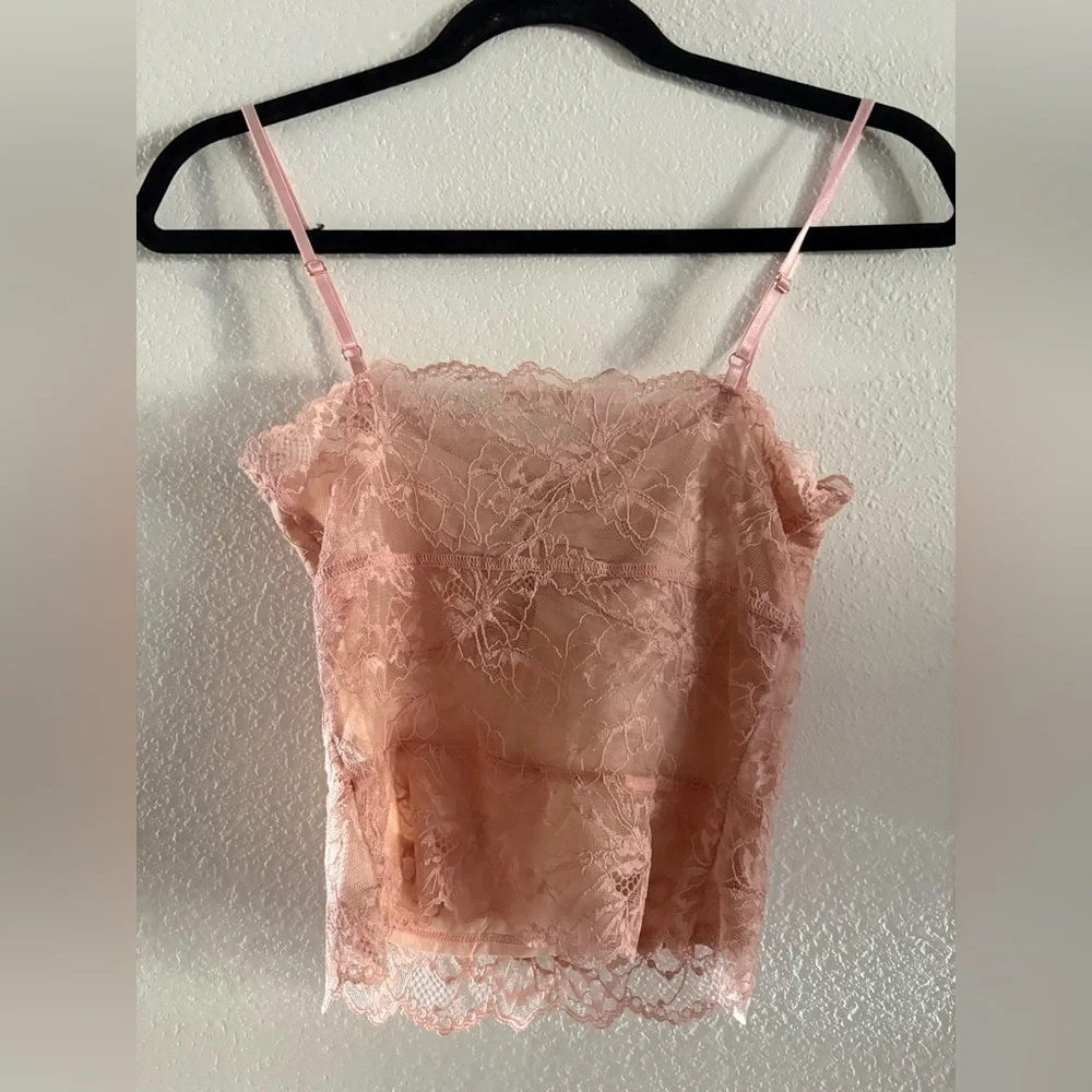 Free People Intimately Lace Trim Pink Cami Top Size XS